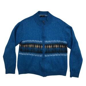 Alpaca Wool Full Zip Sweater Mens XL Aztec Nordic Style Soft Warm